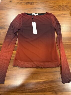 Vigoss Ombre Long Sleeve Mesh Top - Burgundy to Rust